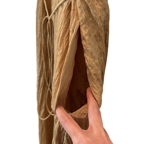 NWT Vince Sun Khaki Textured Short Sleeve Midi Dress Size Medium - Picture 10 of 13